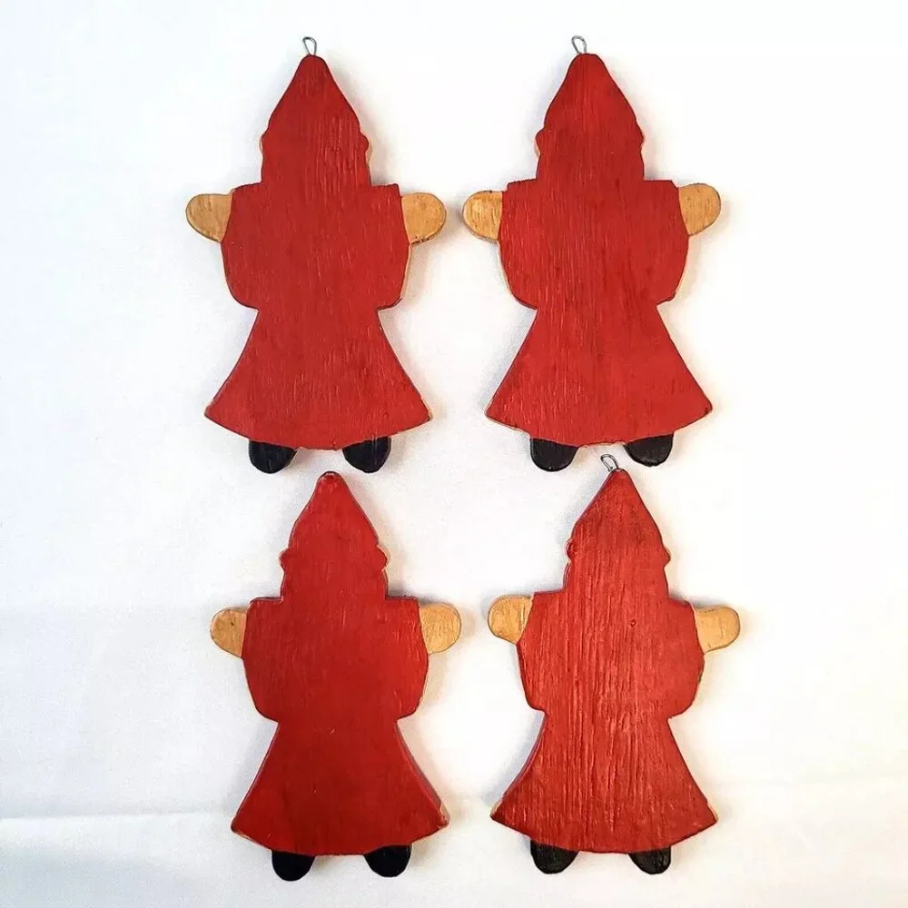 Artisan Hand Crafted Santa Claus Christmas Ornaments Wooden Painted Set Folk Art - Picture 3 of 6